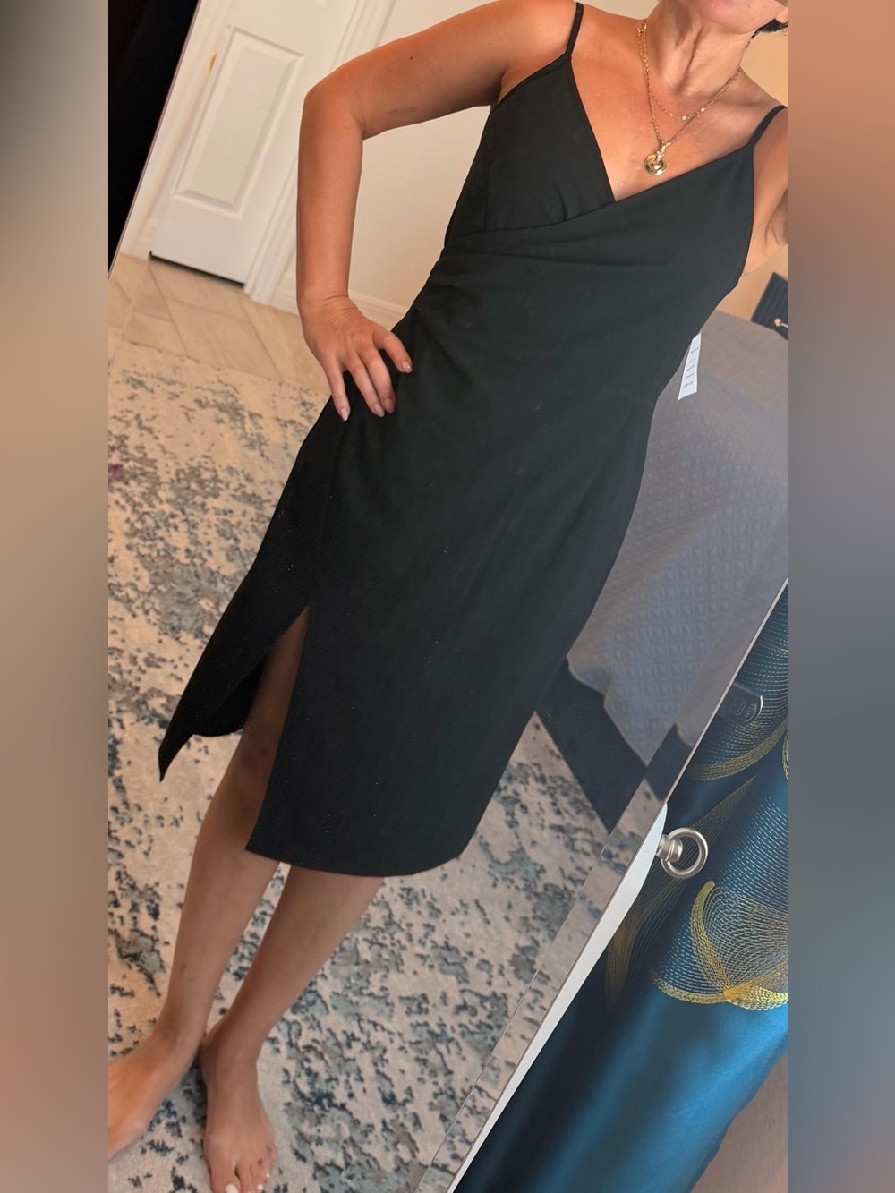 Black Wrap-Front Midi Skirt with Side Slit